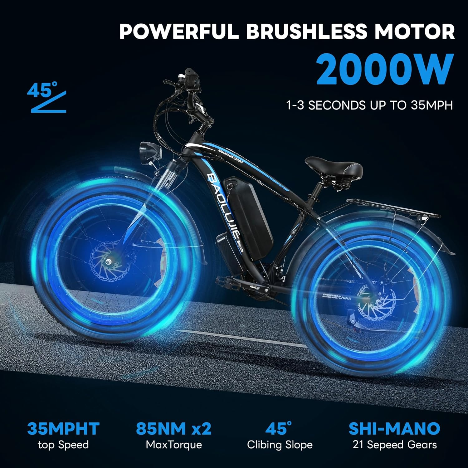 Two Electric Bikes for Adults, 48V 20Ah Removable Batteries, 21 Speed, Blue Q8665