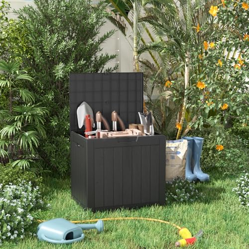 100 Gallon Resin Deck Box, Lockable Patio Outdoor Storage, Waterproof - Black F75230