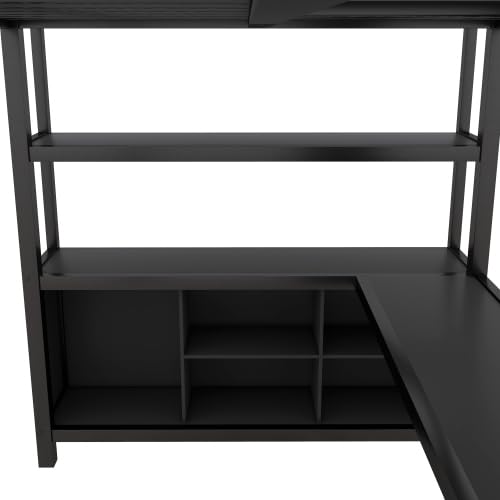Full Size Loft Bed with Wardrobe and L-Shaped Desk, Metal with Storage Cubes, White Q15057