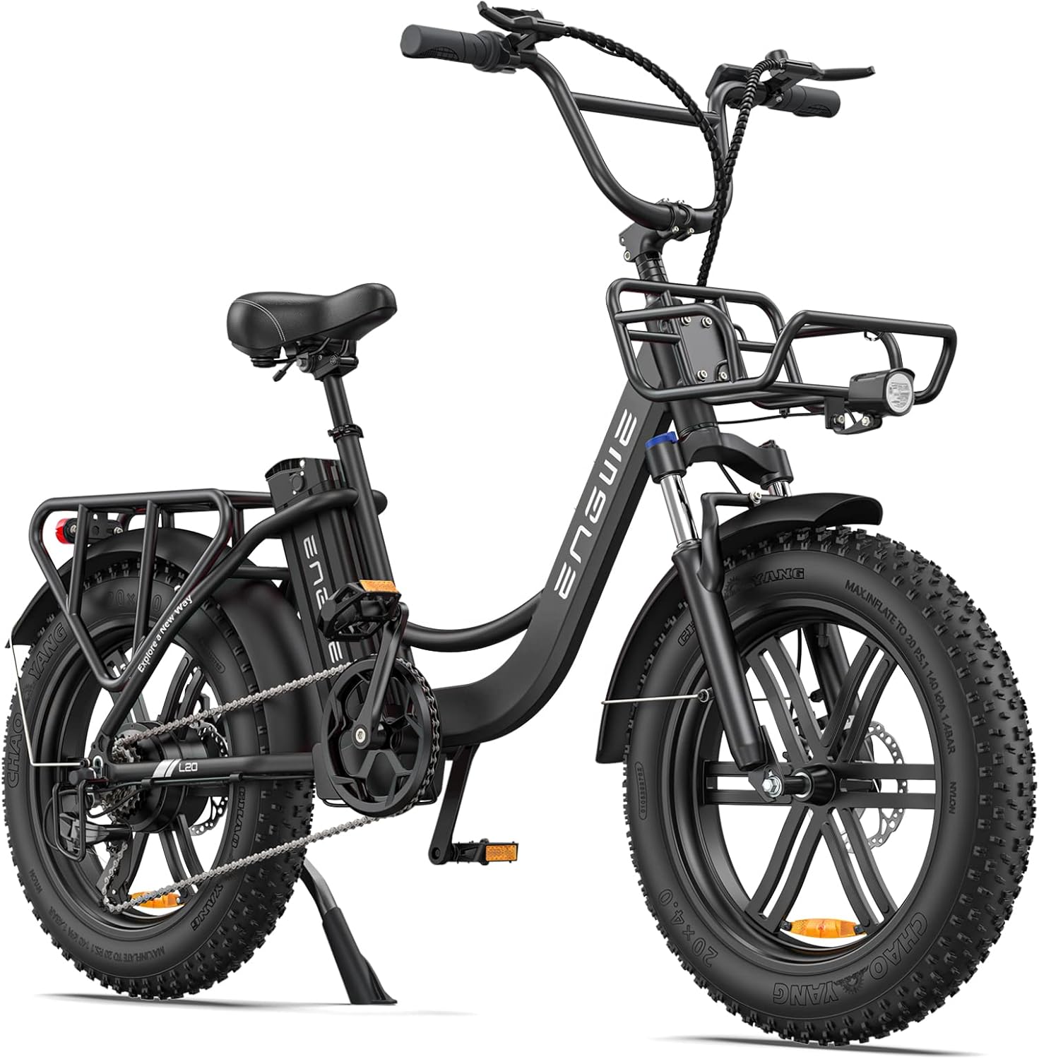 ENGWE L20 960W(Peak) Motor Electric Bike for Adults Women, 20 * 4.0" Fat Tire Step-Thru Ebike, 48V13Ah 87Miles Long Range 24MPH Urban Commuter Off-Road Adventures,7-Speed Gear Front Suspension(Black)