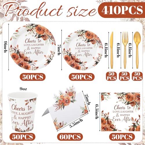 410 Pcs Terracotta Floral Paper Plates and Napkins Set for 50 Guests S1131