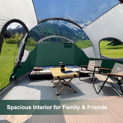 12-Person Camping Tent, 3 Room Family Tent, Waterproof Windproof with Carry Bag Q601154