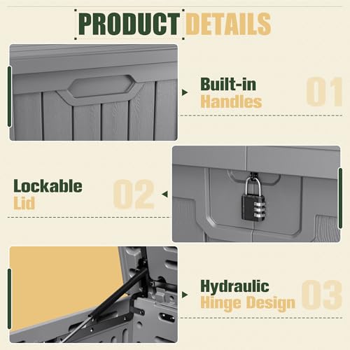 31 Gallon Resin Deck Box Waterproof Indoor Outdoor Storage for Patio Cushions and Garden Tools L90121