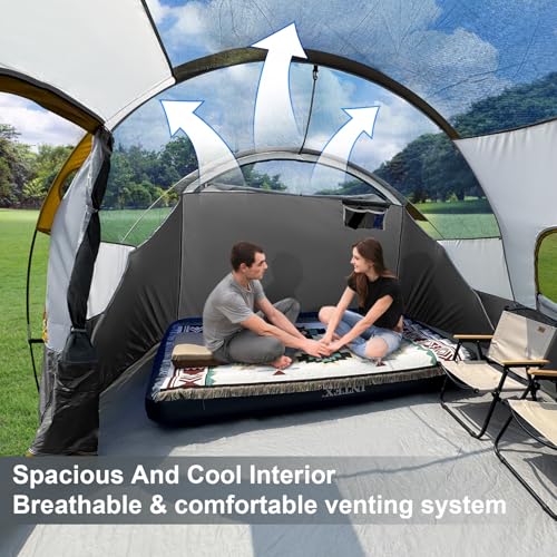 12-Person Camping Tent, 3 Room Family Tent, Waterproof Windproof with Carry Bag Q601154