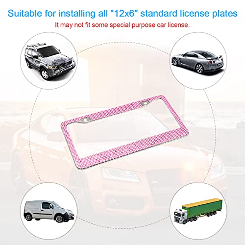 Crystal Diamond License Plate Frame, 2 Hole Stainless Steel Holder with Screw Caps, Universal Car Accessory N806374