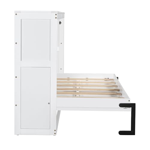 Full Size Horizontal Murphy Bed with Shelves, Foldable into Cabinet W154373