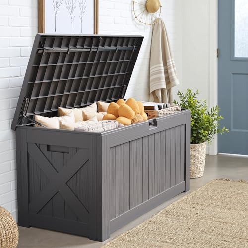 31 Gallon Resin Deck Box Waterproof Indoor Outdoor Storage for Patio Cushions and Garden Tools L90121