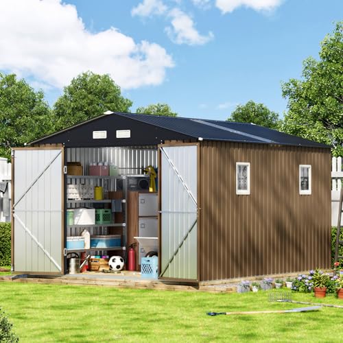 Outdoor Steel Storage Shed with Lockable Doors and Windows E249038
