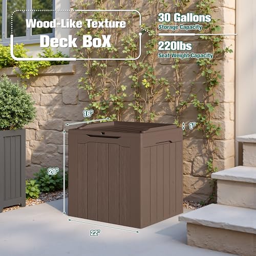 30 Gallon Waterproof Resin Deck Box for Outdoor Patio and Garden Storage Q30388
