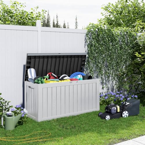 100 Gallon Resin Deck Box, Lockable Patio Outdoor Storage, Waterproof - Black F75230