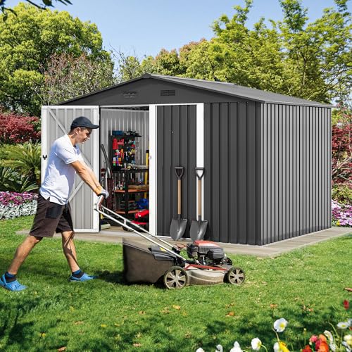 10x8ft Metal Outdoor Storage Shed with Lockable Door and Vents A44303