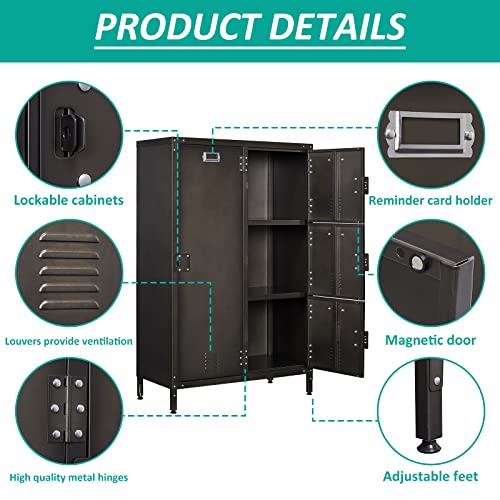 Vintage Metal Locker with Hooks, Lockable Single Door Storage M901