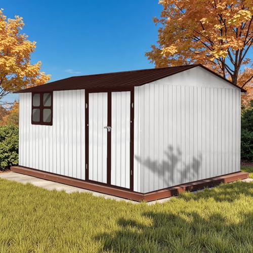 10 x 8 ft Outdoor Storage Shed, Metal Building with Windows and Lockable Doors, Grey Q206
