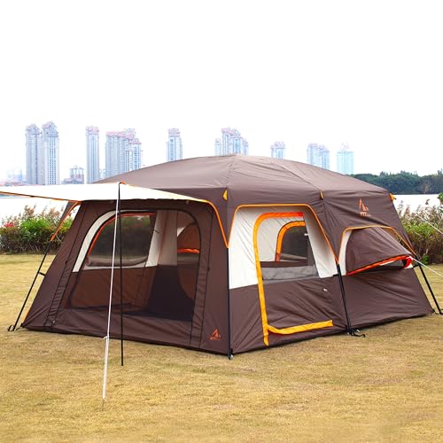 Extra Large Family Cabin Tent 2 Rooms 3 Doors 3 Windows Waterproof for Camping H460