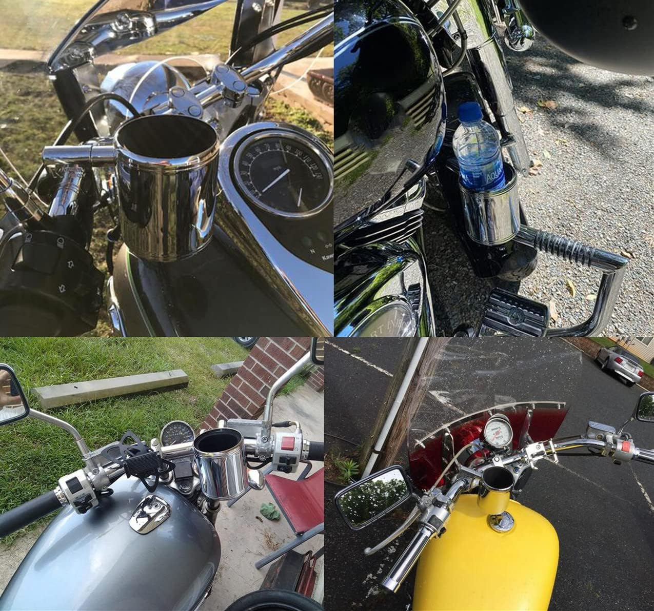Adjustable Motorcycle Cup Holder for Handlebar, Silver V2439