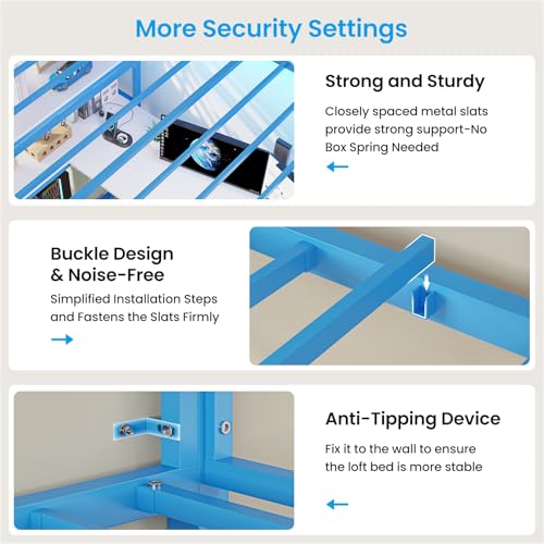 Loft Bed Full Size with L-Shaped Desk and Charging Station G796
