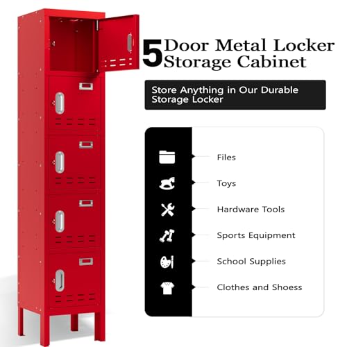 5-Door Steel Storage Locker with Hooks and Card Slots M92401