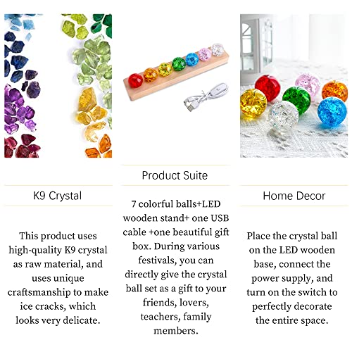 40mm Ice Cracked Crystal Chakra Balls with LED Wooden Base Night Light N984594