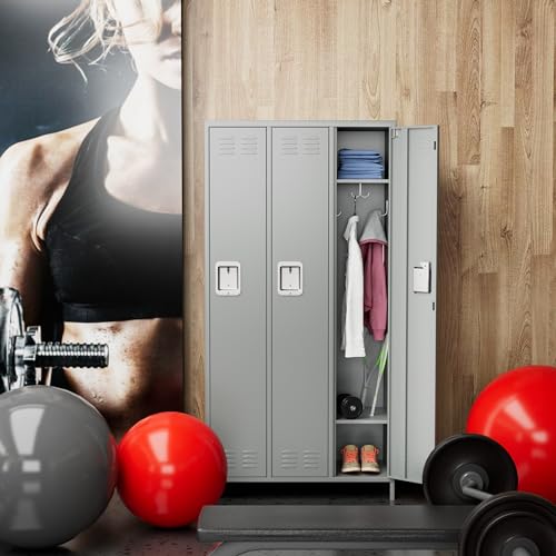 6 Door Metal Storage Locker with 18 Hooks, Black & Dark Grey K6611