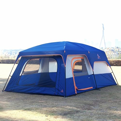Extra Large Family Cabin Tent 2 Rooms 3 Doors 3 Windows Waterproof for Camping H460