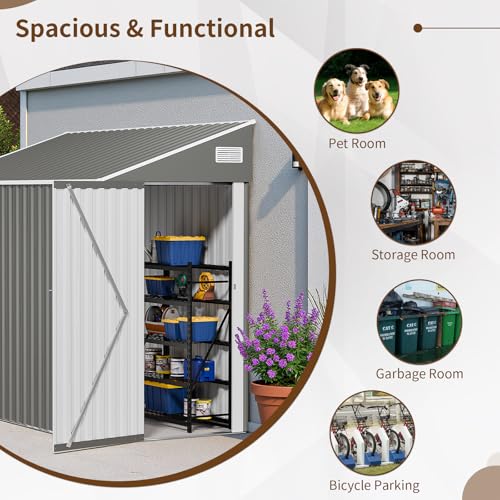 Resin Outdoor Storage Shed with Floor and Window, Lockable Small Tool Shed for Garden Patio Backyard, Light Gray V985
