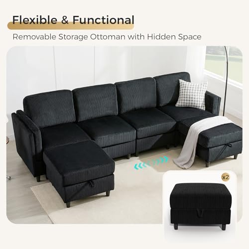 Modular Sectional Sofa Bed with Storage Ottoman, Beige S706
