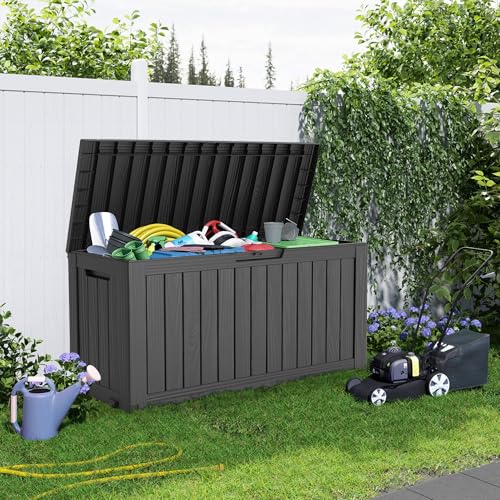 100 Gallon Resin Deck Box, Lockable Patio Outdoor Storage, Waterproof - Black F75230