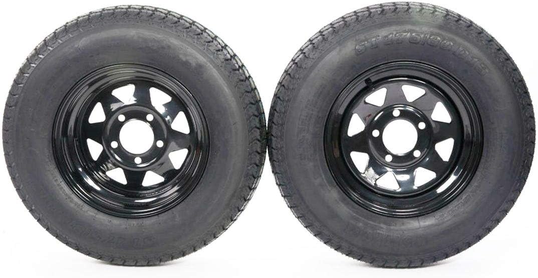 13" Trailer Wheel & Tire with Bias ST175/80D13 Tire Mounted (5x4.5 bolt circle) Black Spoke, Set of 2