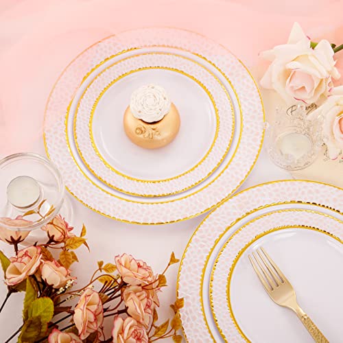 350PCS Clear Plastic Plates with Gold Trim for 50 Guests, Disposable Dinnerware Set O686017