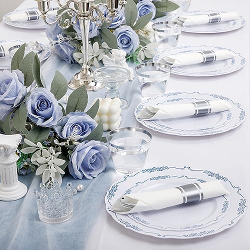 350PCS Clear Gold Plastic Dinnerware Set for 50 Guests, Disposable Plates, Cups & Silverware N692
