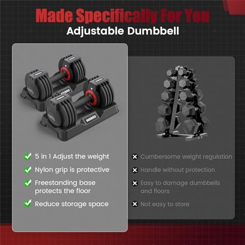 Adjustable Dumbbell 25LB, 5-in-1 Free Weight with Non-Slip Handle for Home Gym B97001