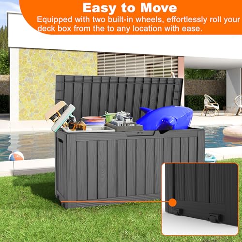 100 Gallon Resin Deck Box, Lockable Patio Outdoor Storage, Waterproof - Black F75230