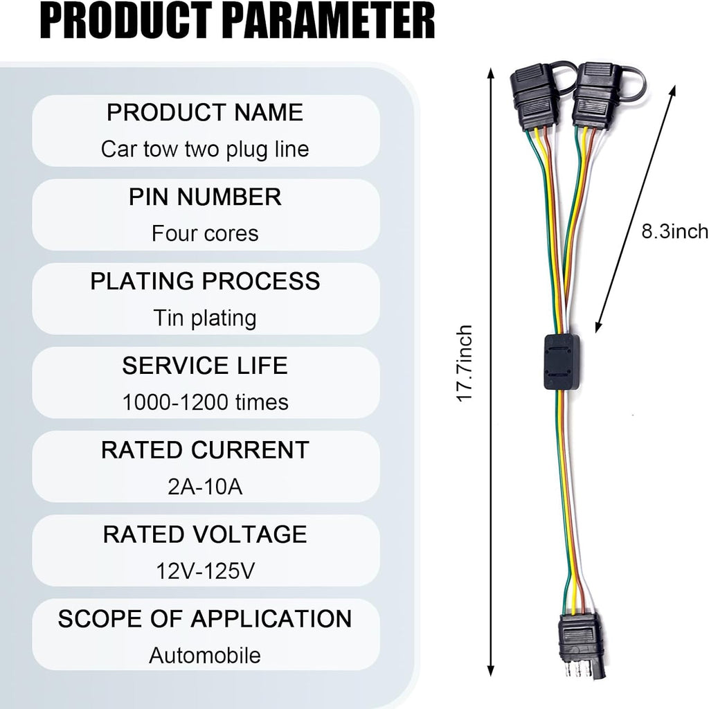 Y-Type Splitter 1-to-2 Wiring Harness, 4 Pin Flat Plug Adapter with Dust Cover, 17.7" D305