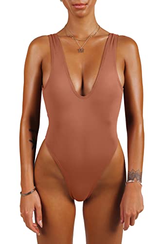 sofsy One Piece Swimsuit for Women Bathing Suit High Cut Low Back Sexy Swimwear Retro Backless 80s 90s
