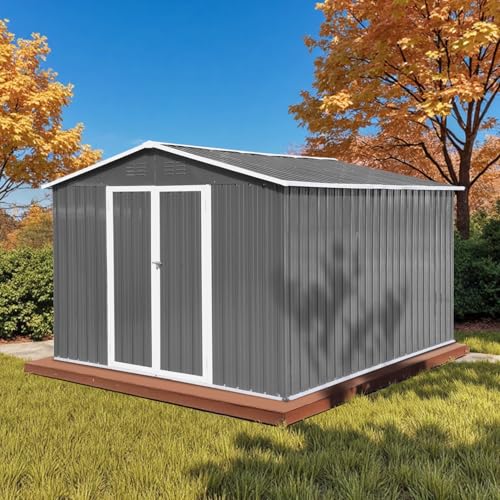 Outdoor Storage Shed, Metal Garden Tool Shed with Lockable Doors, Grey H911924