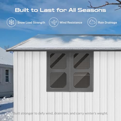 10 x 8 ft Outdoor Storage Shed, Metal Building with Windows and Lockable Doors, Grey Q206