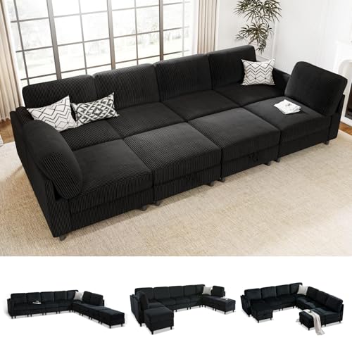 Modular Sectional Sofa Bed with Storage Ottoman, Beige S706