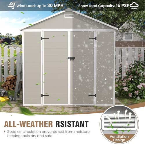 Outdoor Storage Shed 6x6 FT Resin with Floor and Lockable Door Z166