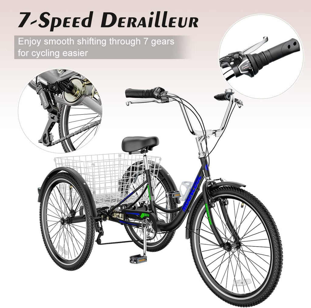 Adult Tricycle 7 Speed 3 Wheel Bike with Basket for Seniors H692