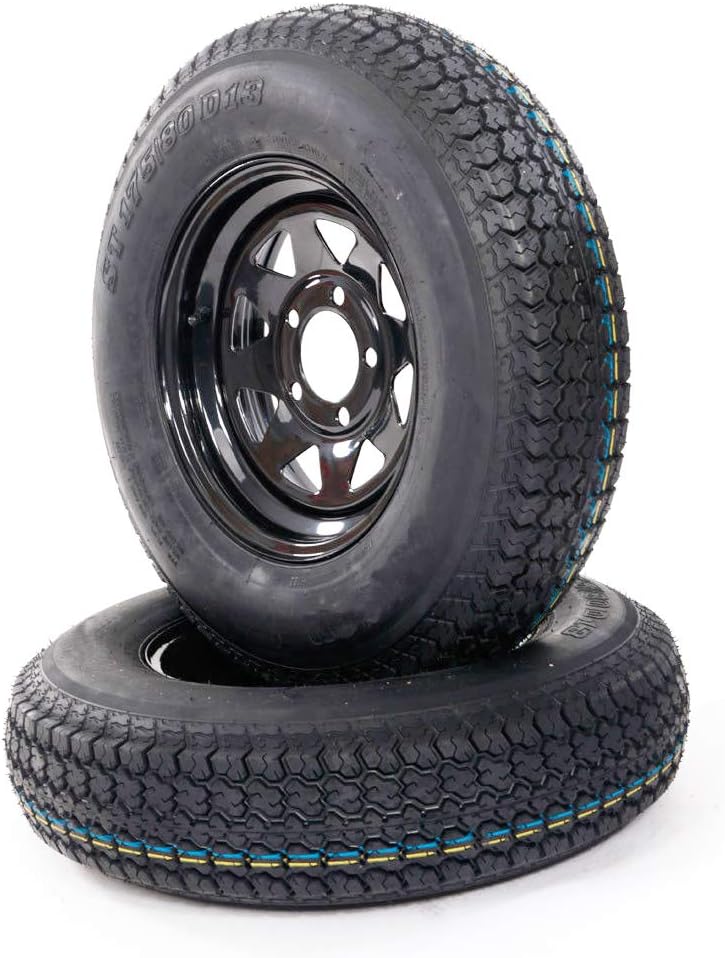 Trailer Wheel & Tire 13" ST175/80D13, 5x4.5, Black Spoke, Set of 2 Q906