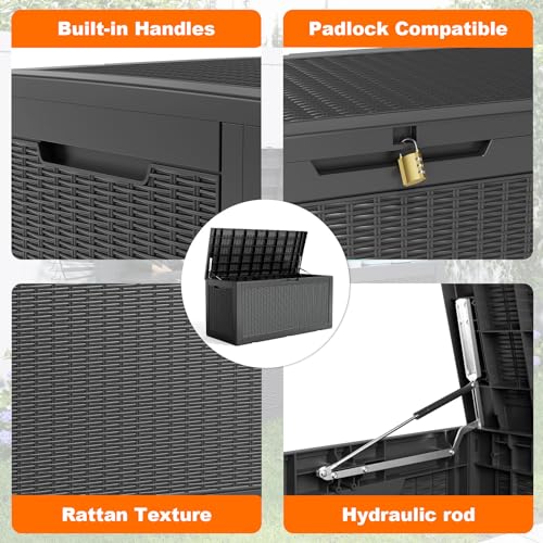 100 Gallon Resin Deck Box, Lockable Patio Outdoor Storage, Waterproof - Black F75230