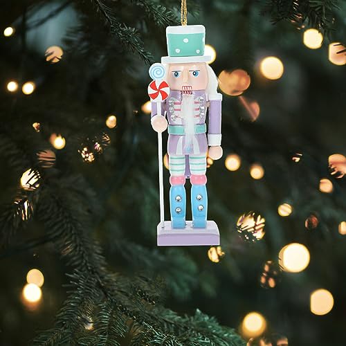 Christmas Candy Nutcracker Ornaments, 4pcs Pink Wooden Pastel Soldier Figures, 12cm M808422