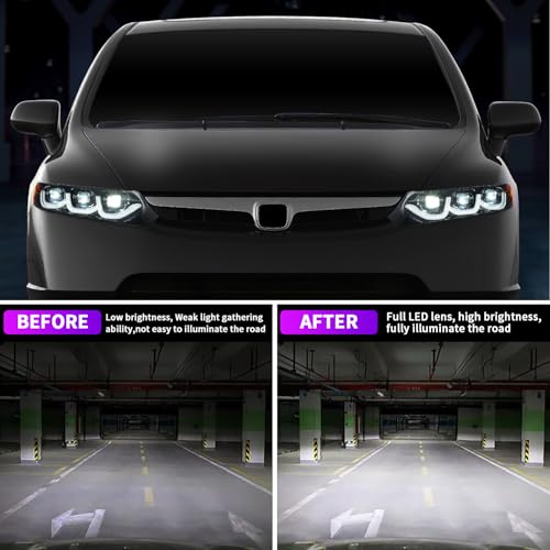 LED Headlights for Honda Civic Sedan 2006-2011, Projector Headlamp Assembly with Sequential Turn Signal, Pair J2961