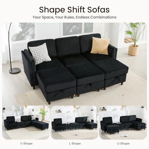 Modular Sectional Sofa Bed with Storage Ottoman, Beige S706