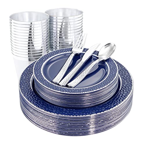 350PCS Clear Plastic Plates with Gold Trim for 50 Guests, Disposable Dinnerware Set O686017