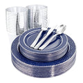 350PCS Clear Plastic Plates with Gold Trim for 50 Guests, Disposable Dinnerware Set O686017