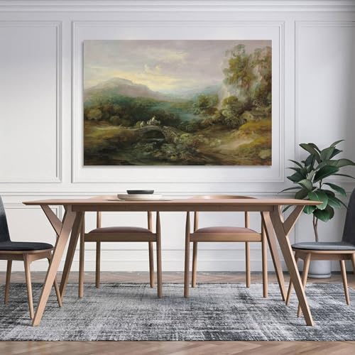Mountain Landscape with Bridge Canvas Poster Wall Art E78999