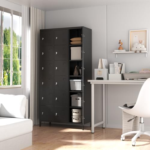 3-Door Steel Storage Locker with Shelves and Hooks I822961