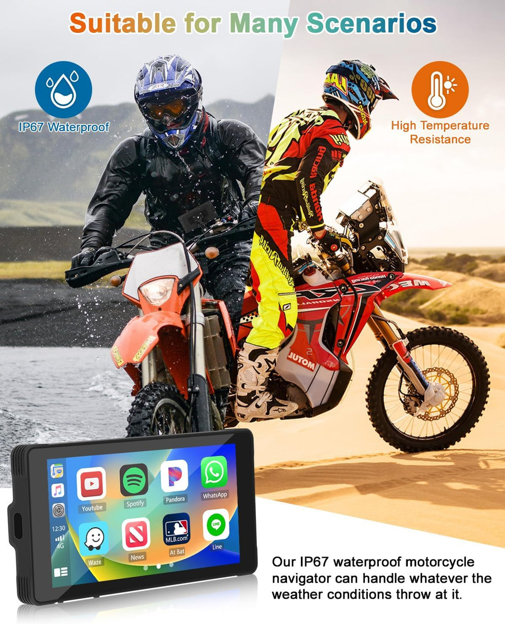 Portable 5.5'' CarPlay Screen for Motorcycle, Wireless CarPlay & Android Auto, GPS Navigation T9106