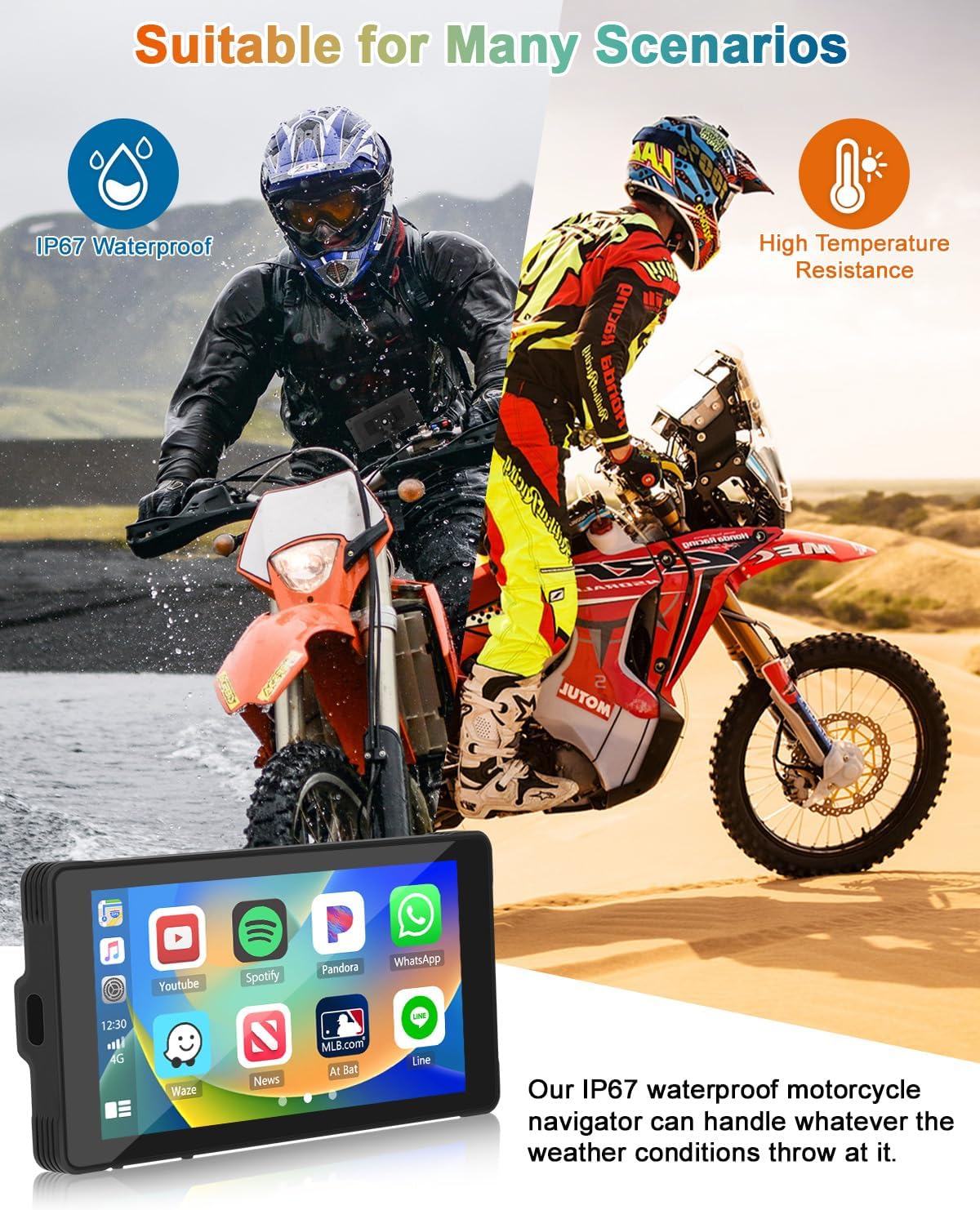 Portable 5.5'' CarPlay Screen for Motorcycle, Wireless CarPlay & Android Auto, GPS Navigation T9106